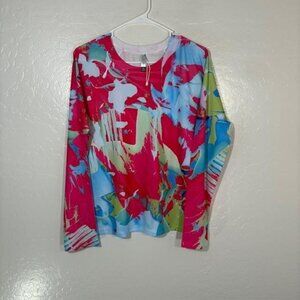 Whimsy Rose Shirt Womens XL Multicolor Abstract UPF Microfiber Long Sleeve Top